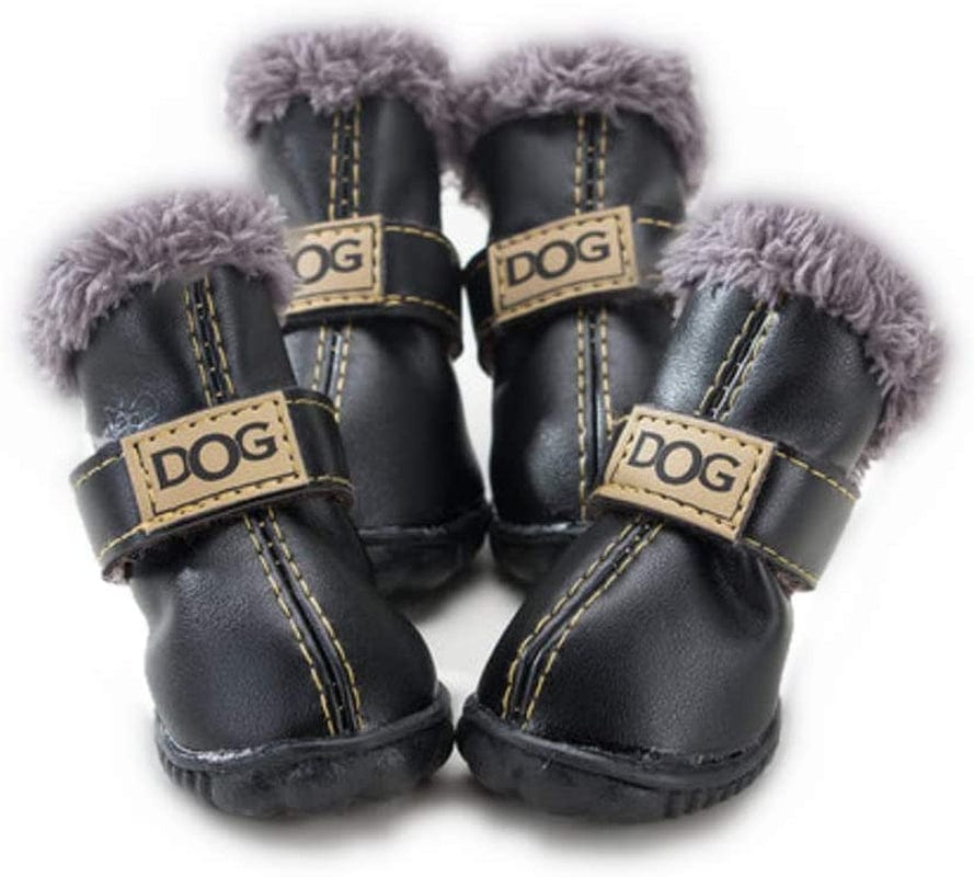 Hdwk&Hped Warm Dog Snow Boots Waterproof PU Small Dog Boots Anti-Slip Pet Shoes Paw Protector for Winter 2 Styles #1-#5 (Rhinestone Style - Red, #5) Animals & Pet Supplies > Pet Supplies > Dog Supplies > Dog Apparel Hdwk&Hped Solid style - black #2 