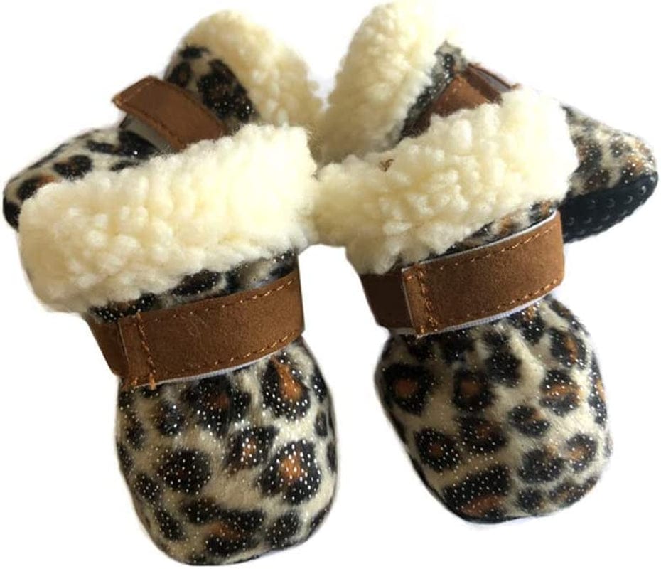 Hdwk&Hped Warm Small Dog Snow Boots Waterproof Suede Puppy Cat Booties Anti-Skid Pet Winter Shoes Leopard #4 Animals & Pet Supplies > Pet Supplies > Dog Supplies > Dog Apparel Hdwk&Hped Leopard #4 