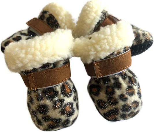 Hdwk&Hped Warm Small Dog Snow Boots Waterproof Suede Puppy Cat Booties Anti-Skid Pet Winter Shoes Leopard #4 Animals & Pet Supplies > Pet Supplies > Dog Supplies > Dog Apparel Hdwk&Hped Leopard #4 
