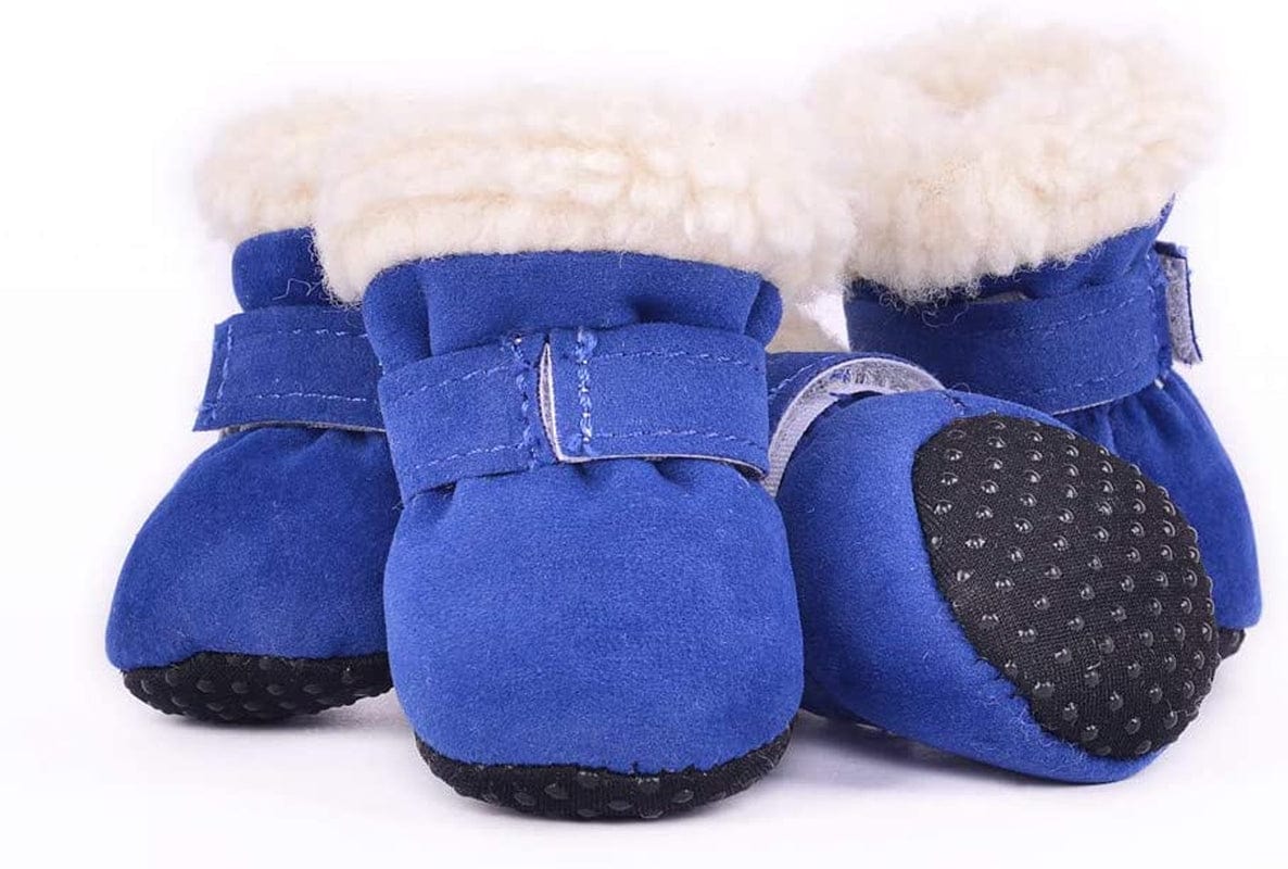 Hdwk&Hped Warm Small Dog Snow Boots Waterproof Suede Puppy Cat Booties Anti-Skid Pet Winter Shoes Leopard #4 Animals & Pet Supplies > Pet Supplies > Dog Supplies > Dog Apparel Hdwk&Hped Blue #2 