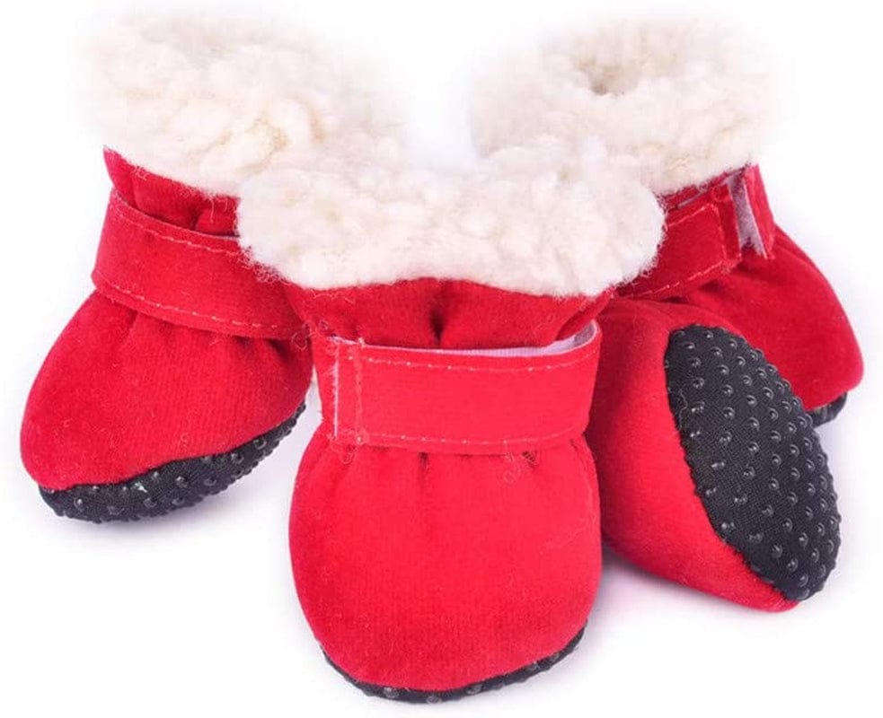 Hdwk&Hped Warm Small Dog Snow Boots Waterproof Suede Puppy Cat Booties Anti-Skid Pet Winter Shoes Leopard #4 Animals & Pet Supplies > Pet Supplies > Dog Supplies > Dog Apparel Hdwk&Hped Red #3 