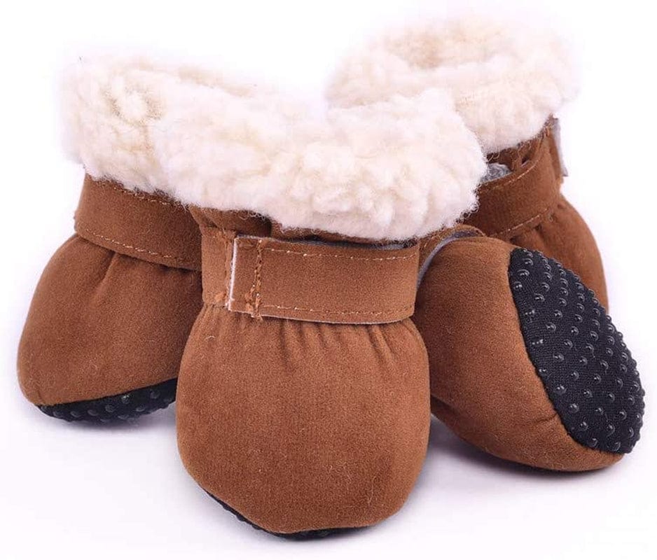 Hdwk&Hped Warm Small Dog Snow Boots Waterproof Suede Puppy Cat Booties Anti-Skid Pet Winter Shoes Leopard #4 Animals & Pet Supplies > Pet Supplies > Dog Supplies > Dog Apparel Hdwk&Hped Brown #3 