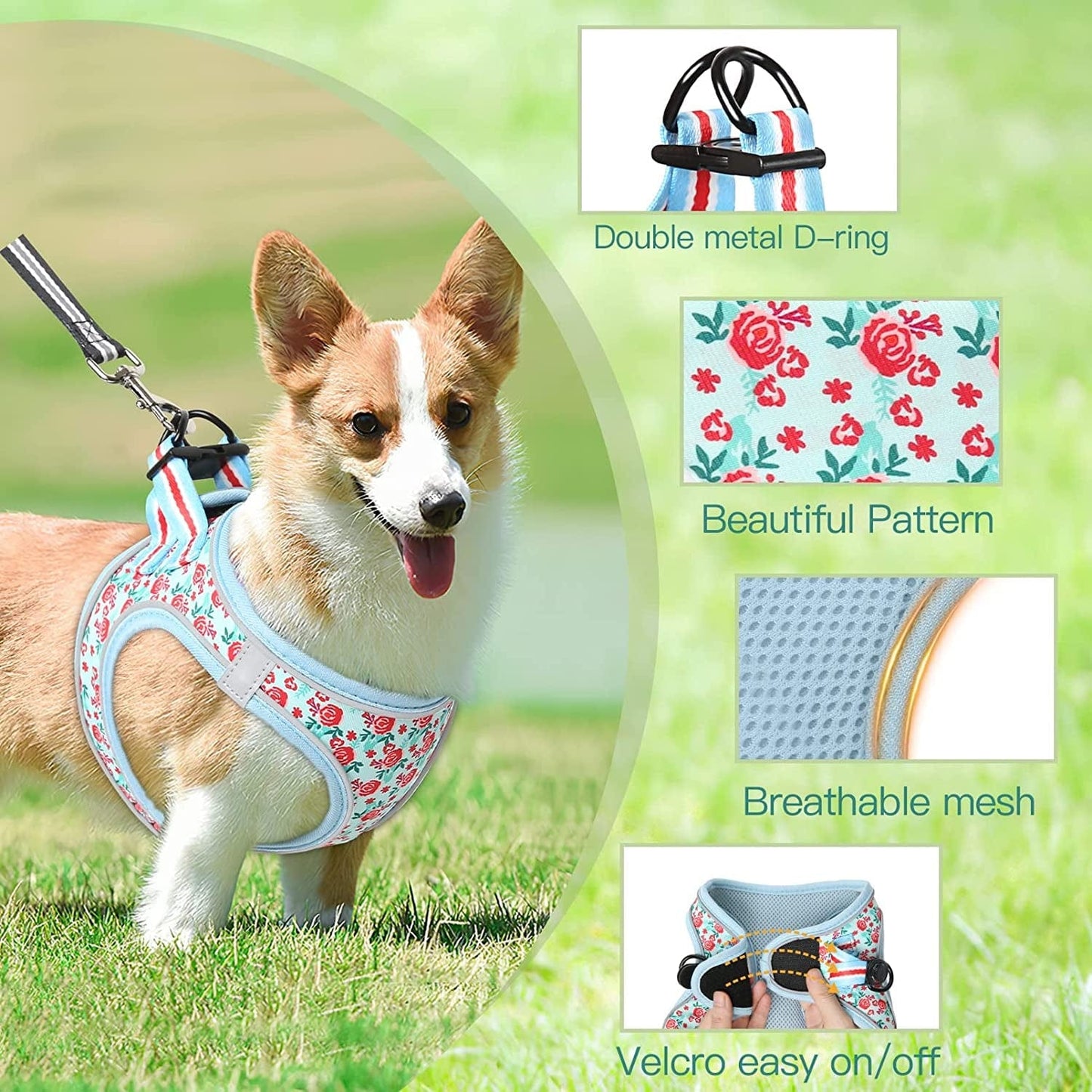 HEELE Dog Harness, No Pull Puppy Harness Adjustable Breathable Soft Padded Vest, Reflective Outdoor Pet Mesh Fabric Vest Animals & Pet Supplies > Pet Supplies > Dog Supplies > Dog Apparel HEELE   