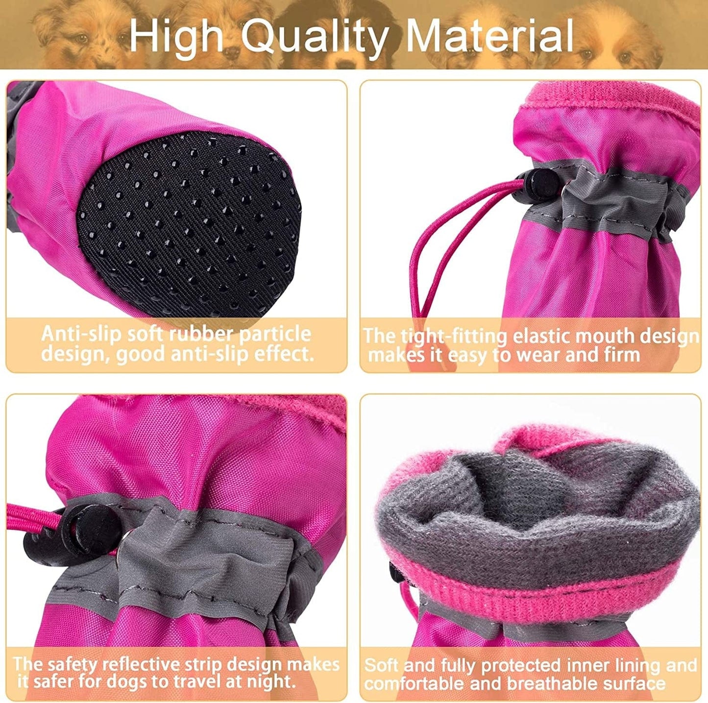 HINZIC 2 Sets Anti-Slip Dog Boots 8PCS Waterproof Dog Shoes with Reflective Straps Dog Paw Protectors Pet Supplies Accessories for Indoor Outdoor Walking Stop Scratching Medium- Pink/Black Animals & Pet Supplies > Pet Supplies > Dog Supplies > Dog Apparel HINZIC   