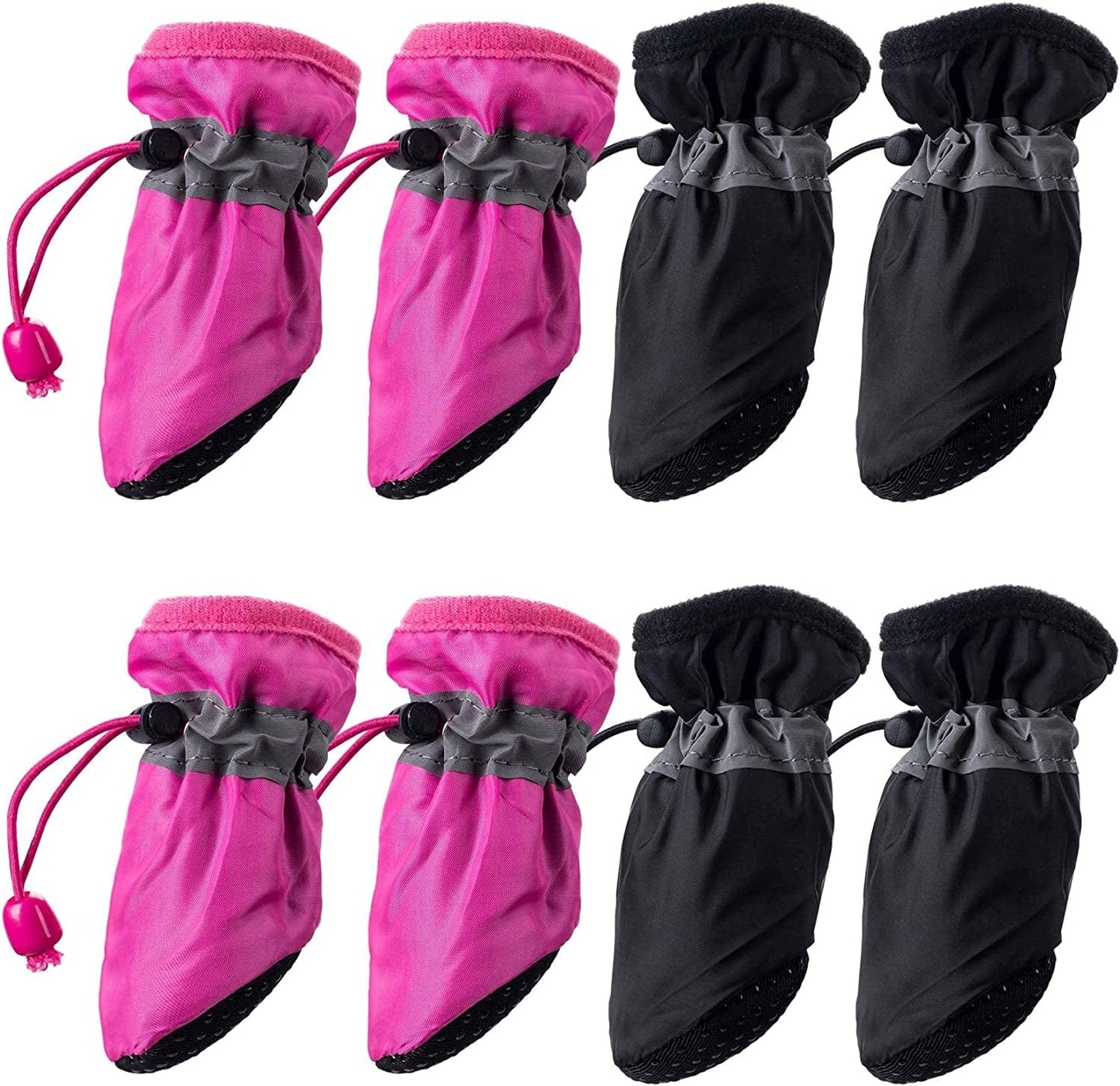 HINZIC 2 Sets Anti-Slip Dog Boots 8PCS Waterproof Dog Shoes with Reflective Straps Dog Paw Protectors Pet Supplies Accessories for Indoor Outdoor Walking Stop Scratching Medium- Pink/Black Animals & Pet Supplies > Pet Supplies > Dog Supplies > Dog Apparel HINZIC   
