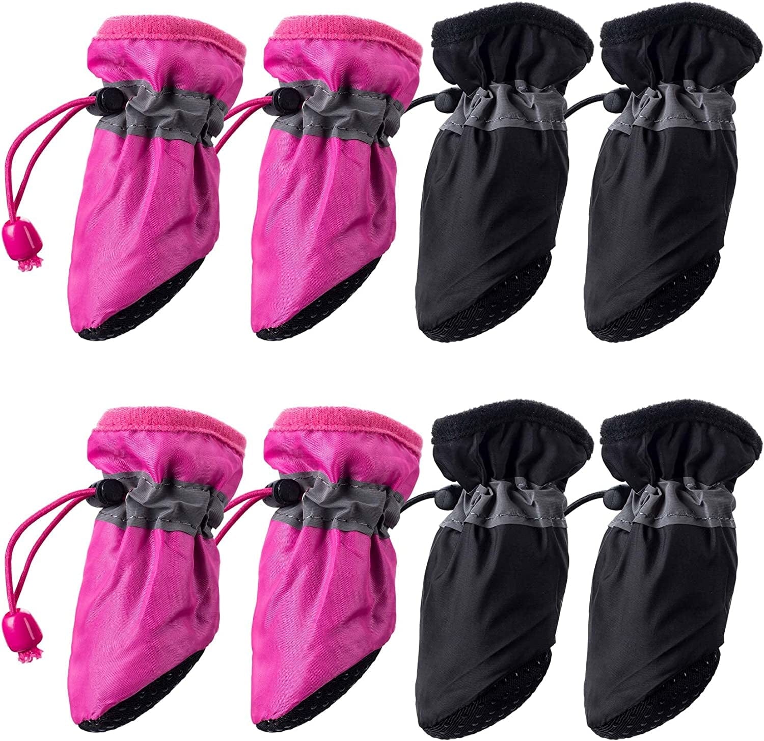 HINZIC 2 Sets Anti-Slip Dog Boots 8PCS Waterproof Dog Shoes with Reflective Straps Dog Paw Protectors Pet Supplies Accessories for Indoor Outdoor Walking Stop Scratching Medium- Pink/Black Animals & Pet Supplies > Pet Supplies > Dog Supplies > Dog Apparel HINZIC   