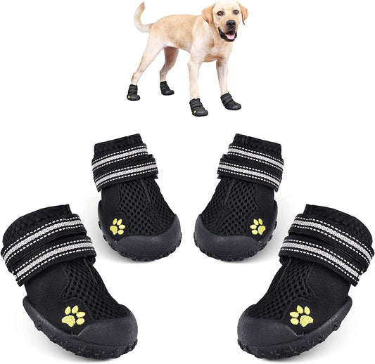 Hipaw Summer Breathable Dog Boot Reflective Strap Rugged Nonslip Sole for Hot Pavement Animals & Pet Supplies > Pet Supplies > Dog Supplies > Dog Apparel Hipaw Black 4 ( Insole width 2.2" ) 
