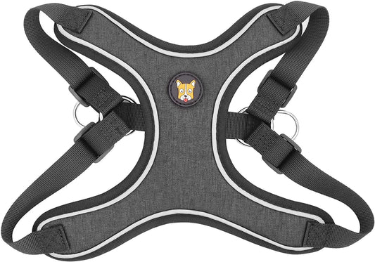 Huggiegems Adjustable Dog Harness Vest and Leash Set for Small, Medium Dogs No Pull, Step in Escape Proof Reflective Easy Walk Puppy Harness, Black, M (Comes with a Measuring Tape) Animals & Pet Supplies > Pet Supplies > Dog Supplies > Dog Apparel HuggieGems Black M(Chest:19.6-24.4") 