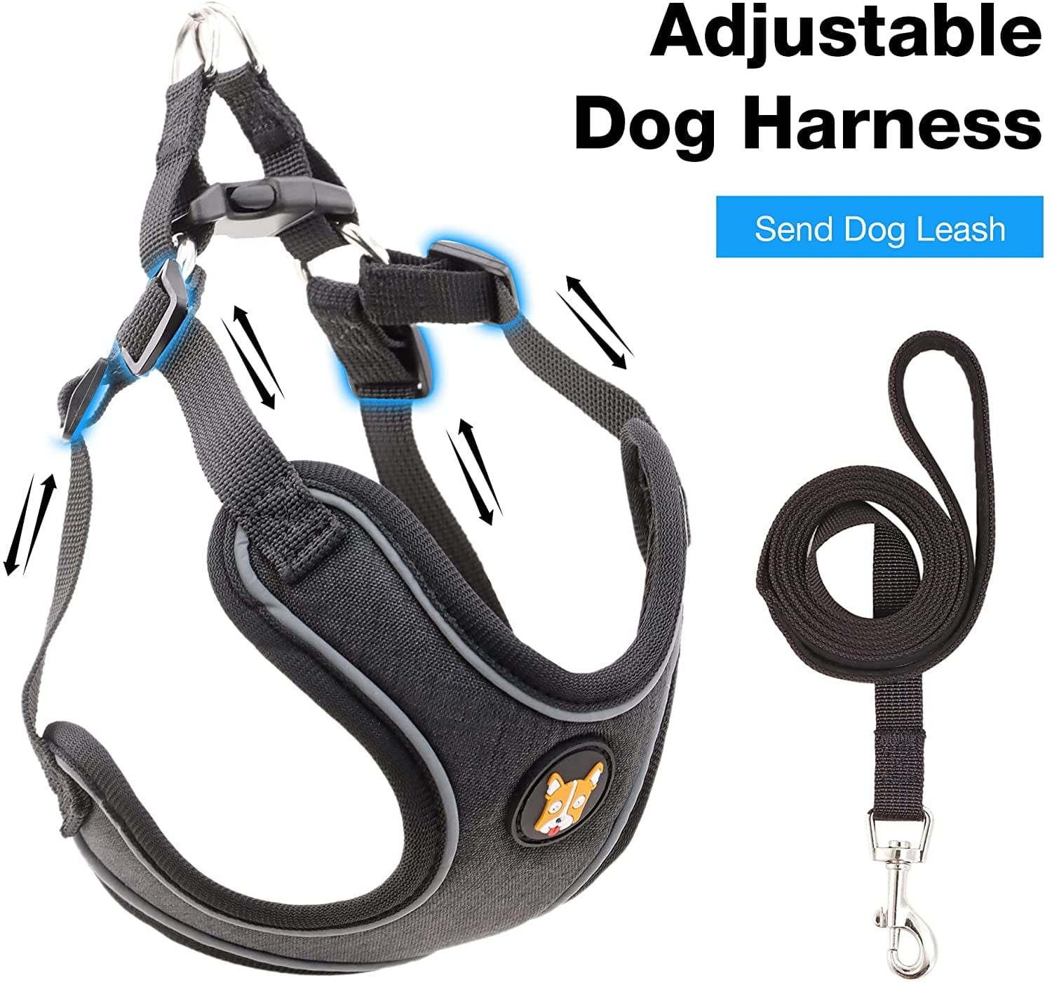 Huggiegems Adjustable Dog Harness Vest and Leash Set for Small, Medium Dogs No Pull, Step in Escape Proof Reflective Easy Walk Puppy Harness, Black, M (Comes with a Measuring Tape) Animals & Pet Supplies > Pet Supplies > Dog Supplies > Dog Apparel HuggieGems   