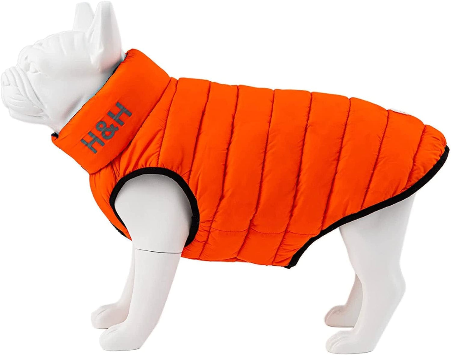 HUGO & HUDSON Dog Puffer Jacket Cold Weather Coats - Clothing & Accessories for Dogs Reversible Water Resistant Pet Coats with Collar Attachment Hole - Green & Navy - S35 Animals & Pet Supplies > Pet Supplies > Dog Supplies > Dog Apparel Hugo & Hudson Orange & Navy L65 