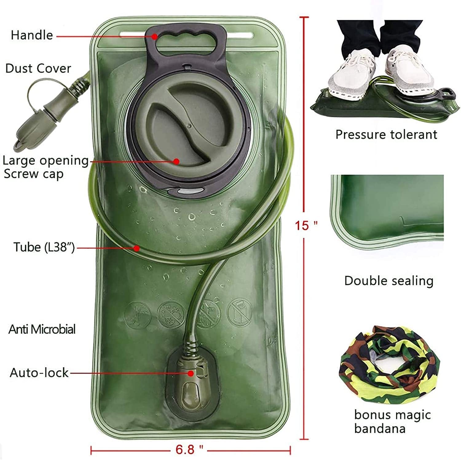 Hydration Bladder, 2 Liter Water Bladder for Hiking Backpack Leak Proof Water Storage Bag Reservoir, Water Pouch Hydration Pack Replacement for Biking Climbing Cycling Running, Military Green Animals & Pet Supplies > Pet Supplies > Dog Supplies > Dog Apparel CHERAINTI   