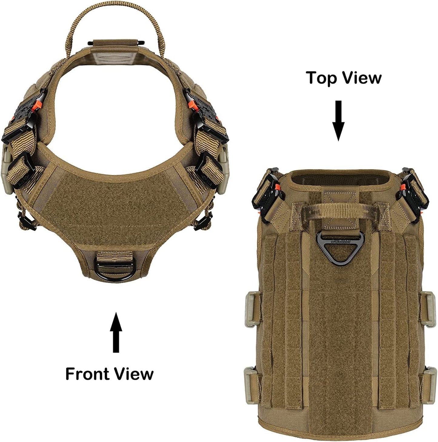 ICEFANG GN5 Tactical Dog Harness,Hook and Loop Panels,Walking Training Work Dog MOLLE Vest with Handle,No Pulling Front Leash Clip,6 X Buckle (L (Neck:18"-24" ; Chest:28"-35"), Brown) Animals & Pet Supplies > Pet Supplies > Dog Supplies > Dog Apparel Frostwolf   