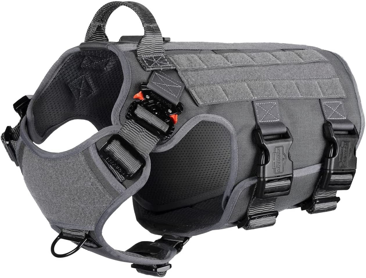 ICEFANG GN5 Tactical Dog Harness,Hook and Loop Panels,Walking Training Work Dog MOLLE Vest with Handle,No Pulling Front Leash Clip,6 X Buckle (L (Neck:18"-24" ; Chest:28"-35"), Brown) Animals & Pet Supplies > Pet Supplies > Dog Supplies > Dog Apparel Frostwolf Wolf Gray Large (Pack of 1) 