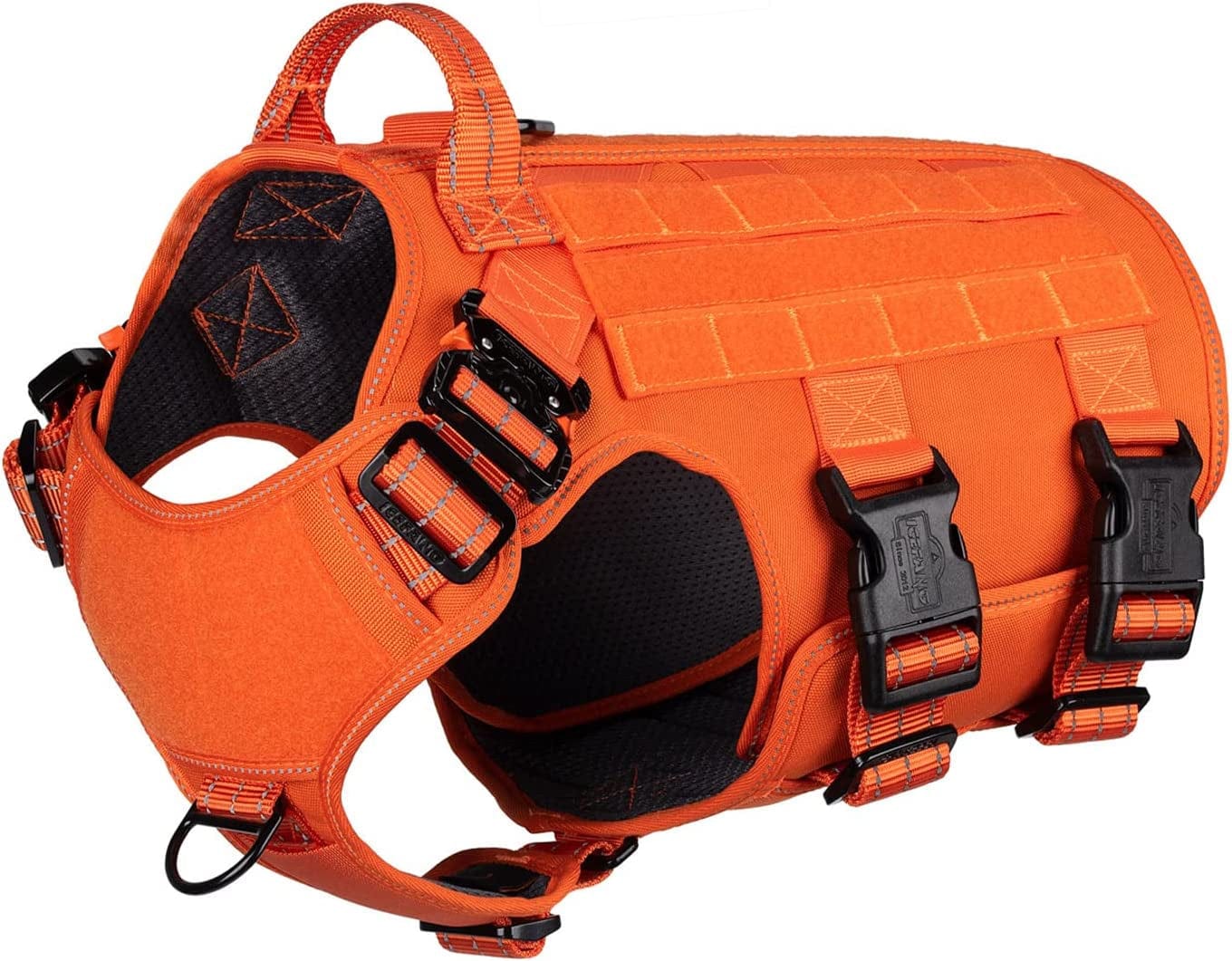 ICEFANG GN5 Tactical Dog Harness,Hook and Loop Panels,Walking Training Work Dog MOLLE Vest with Handle,No Pulling Front Leash Clip,6 X Buckle (L (Neck:18"-24" ; Chest:28"-35"), Brown) Animals & Pet Supplies > Pet Supplies > Dog Supplies > Dog Apparel Frostwolf Reflective Orange Large (Pack of 1) 