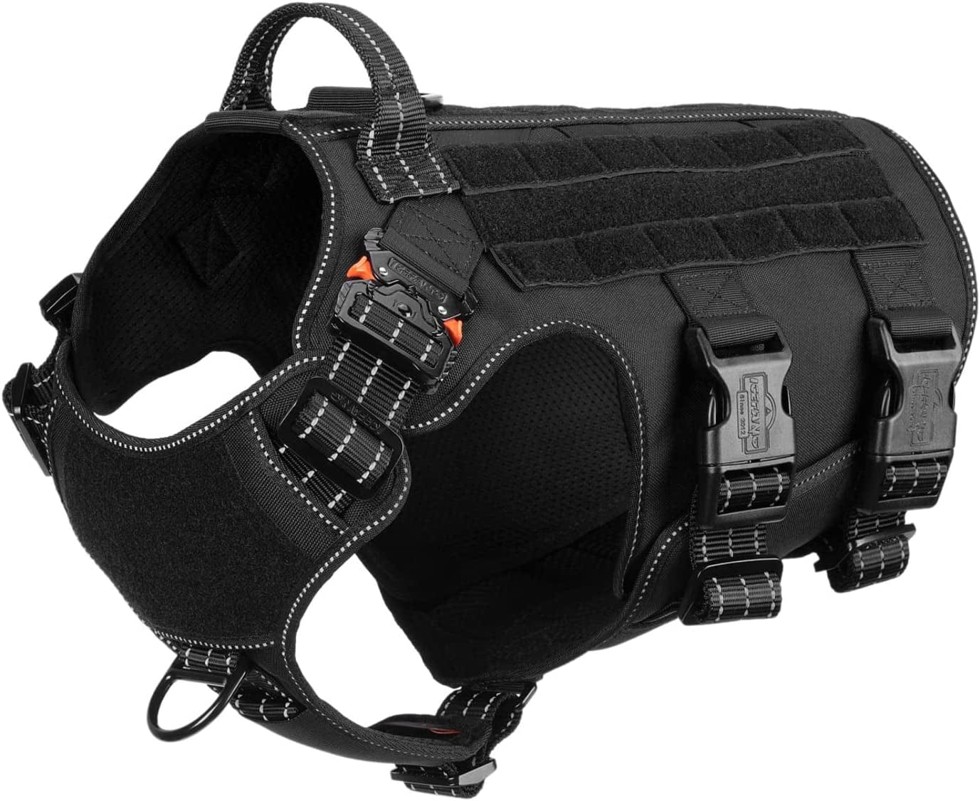 ICEFANG GN5 Tactical Dog Harness,Hook and Loop Panels,Walking Training Work Dog MOLLE Vest with Handle,No Pulling Front Leash Clip,6 X Buckle (L (Neck:18"-24" ; Chest:28"-35"), Brown) Animals & Pet Supplies > Pet Supplies > Dog Supplies > Dog Apparel Frostwolf Reflective Black Large (Pack of 1) 