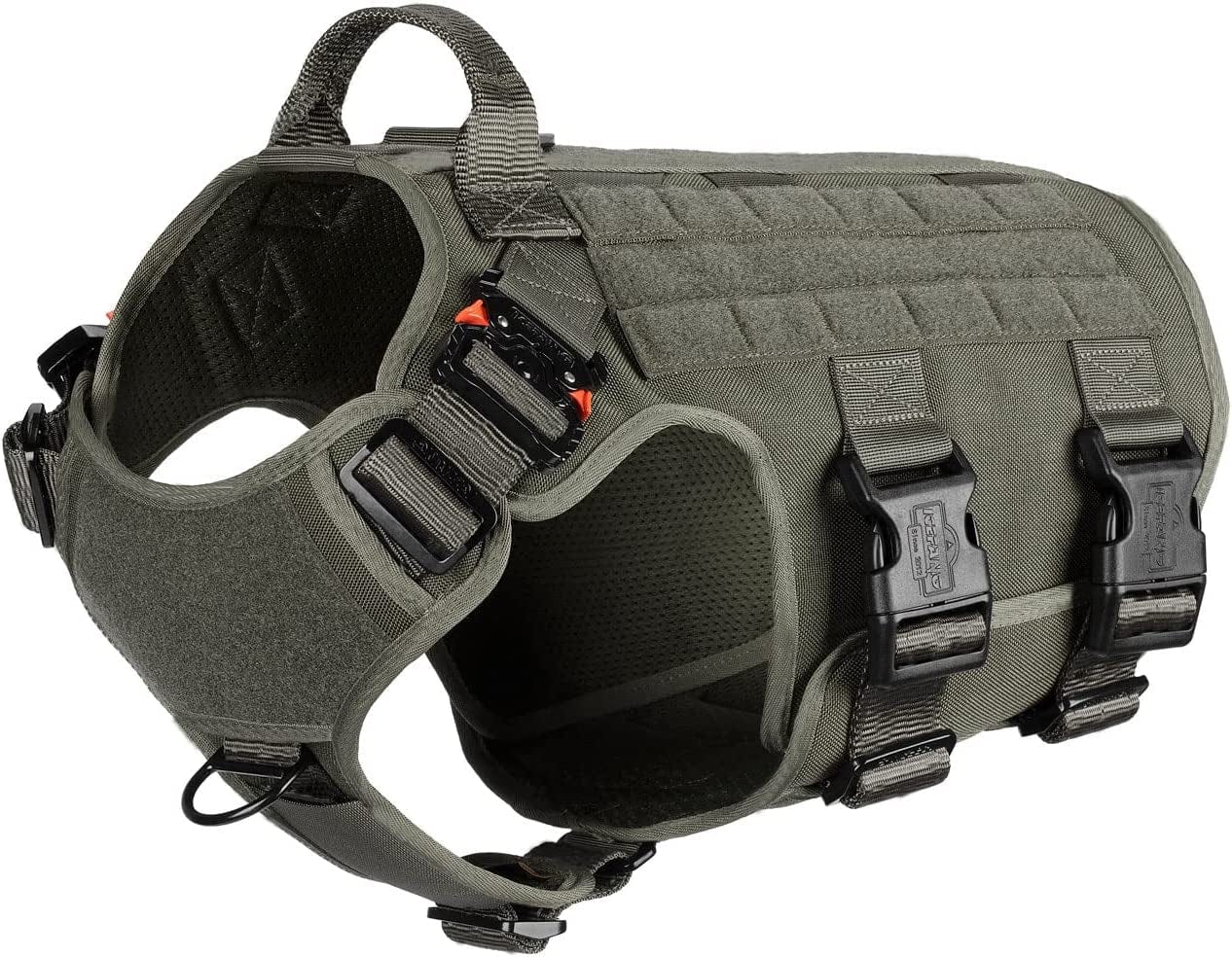 ICEFANG GN5 Tactical Dog Harness,Hook and Loop Panels,Walking Training Work Dog MOLLE Vest with Handle,No Pulling Front Leash Clip,6 X Buckle (L (Neck:18"-24" ; Chest:28"-35"), Brown) Animals & Pet Supplies > Pet Supplies > Dog Supplies > Dog Apparel Frostwolf Ranger Green Large (Pack of 1) 