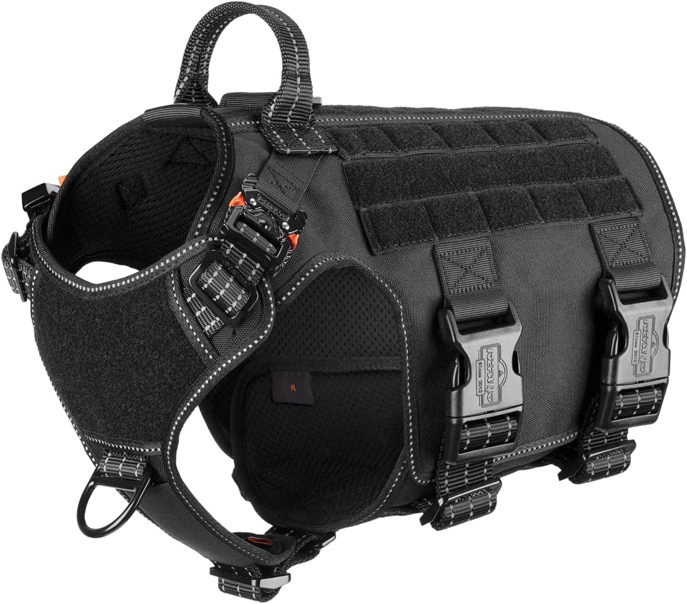 ICEFANG GN5 Tactical Dog Harness,Hook and Loop Panels,Walking Training Work Dog MOLLE Vest with Handle,No Pulling Front Leash Clip,6 X Buckle (L (Neck:18"-24" ; Chest:28"-35"), Brown) Animals & Pet Supplies > Pet Supplies > Dog Supplies > Dog Apparel Frostwolf Reflective Black Medium (Pack of 1) 