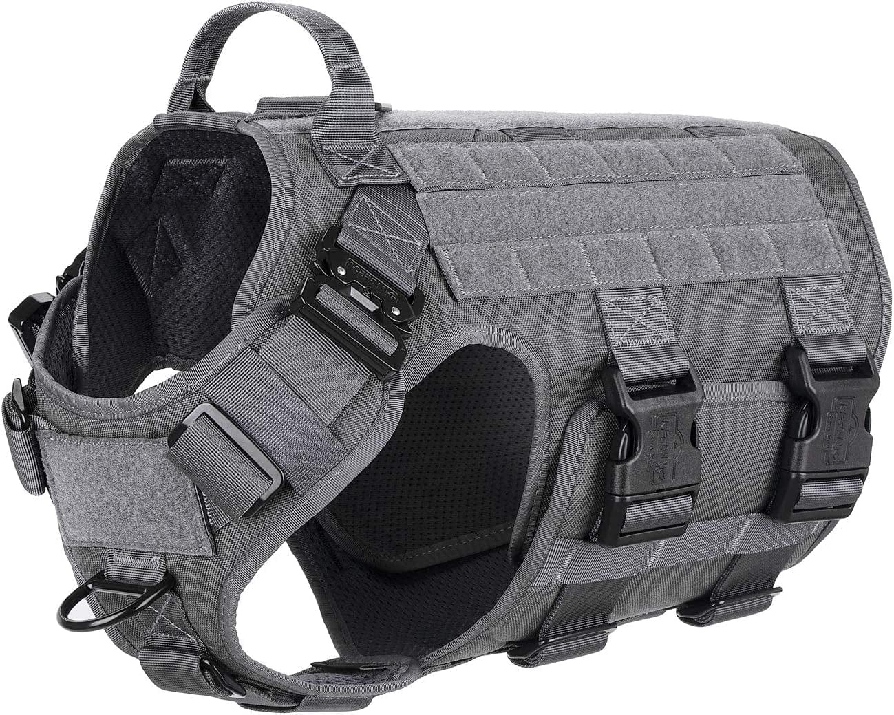ICEFANG GN5 Tactical Dog Harness,Hook and Loop Panels,Walking Training Work Dog MOLLE Vest with Handle,No Pulling Front Leash Clip,6 X Buckle (L (Neck:18"-24" ; Chest:28"-35"), Brown) Animals & Pet Supplies > Pet Supplies > Dog Supplies > Dog Apparel Frostwolf Wolf Gray X-Large (Pack of 1) 