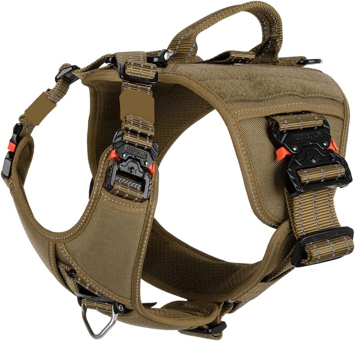 ICEFANG GN8 Quick-Moving Tactical Dog Harness with Handle ,Reflective Pet Vest,No-Pull Front Lead ,5-Points Adjustable,Hook and Loop Panel for Patch (Medium (Pack of 1), Elite Black) Animals & Pet Supplies > Pet Supplies > Dog Supplies > Dog Apparel Frostwolf Elite Brown Medium (Pack of 1) 