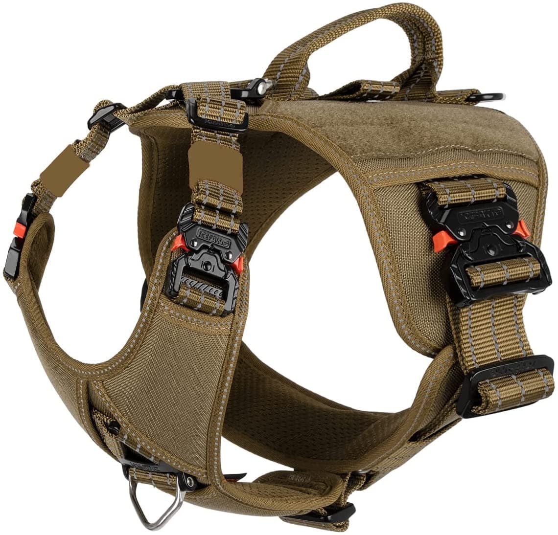 ICEFANG GN8 Quick-Moving Tactical Dog Harness with Handle ,Reflective Pet Vest,No-Pull Front Lead ,5-Points Adjustable,Hook and Loop Panel for Patch (Medium (Pack of 1), Elite Black) Animals & Pet Supplies > Pet Supplies > Dog Supplies > Dog Apparel Frostwolf Elite Brown Large (Pack of 1) 