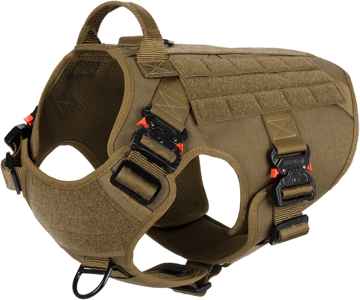 ICEFANG Tactical Dog Harness with 4X Metal Buckle,Dog MOLLE Vest with Handle,No Pulling Front Clip ,Hook and Loop Panel for Walking Training Hiking (Large (Pack of 1), Reflective Brown) Animals & Pet Supplies > Pet Supplies > Dog Supplies > Dog Apparel ICEFANG Coyote Brown Large (Pack of 1) 