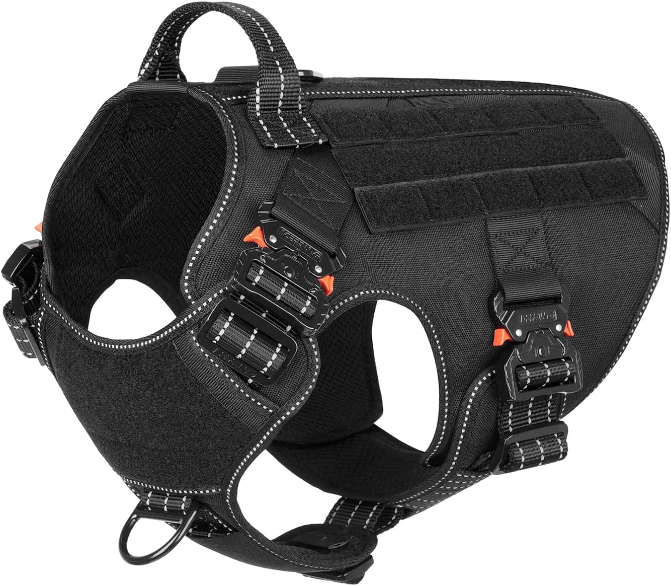 ICEFANG Tactical Dog Harness with 4X Metal Buckle,Dog MOLLE Vest with Handle,No Pulling Front Clip ,Hook and Loop Panel for Walking Training Hiking (Large (Pack of 1), Reflective Brown) Animals & Pet Supplies > Pet Supplies > Dog Supplies > Dog Apparel ICEFANG Reflective Black X-Large (Pack of 1) 