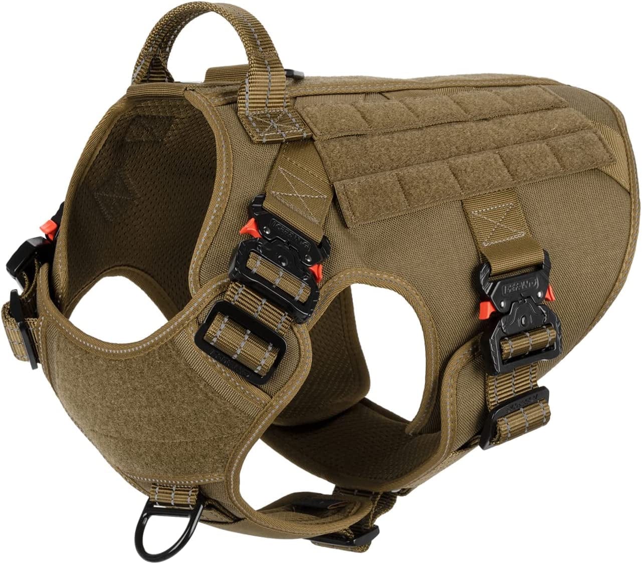 ICEFANG Tactical Dog Harness with 4X Metal Buckle,Dog MOLLE Vest with Handle,No Pulling Front Clip ,Hook and Loop Panel for Walking Training Hiking (Large (Pack of 1), Reflective Brown) Animals & Pet Supplies > Pet Supplies > Dog Supplies > Dog Apparel ICEFANG Reflective Brown Large (Pack of 1) 