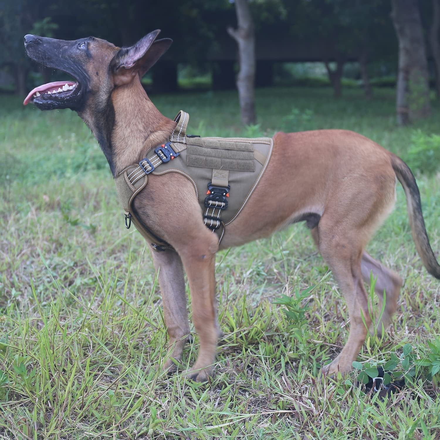 ICEFANG Tactical Dog Harness with 4X Metal Buckle,Dog MOLLE Vest with Handle,No Pulling Front Clip ,Hook and Loop Panel for Walking Training Hiking (Large (Pack of 1), Reflective Brown) Animals & Pet Supplies > Pet Supplies > Dog Supplies > Dog Apparel ICEFANG   