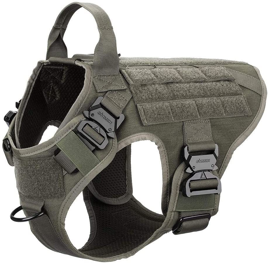 ICEFANG Tactical Dog Harness with 4X Metal Buckle,Dog MOLLE Vest with Handle,No Pulling Front Clip ,Hook and Loop Panel for Walking Training Hiking (Large (Pack of 1), Reflective Brown) Animals & Pet Supplies > Pet Supplies > Dog Supplies > Dog Apparel ICEFANG Range Green Medium (Pack of 1) 