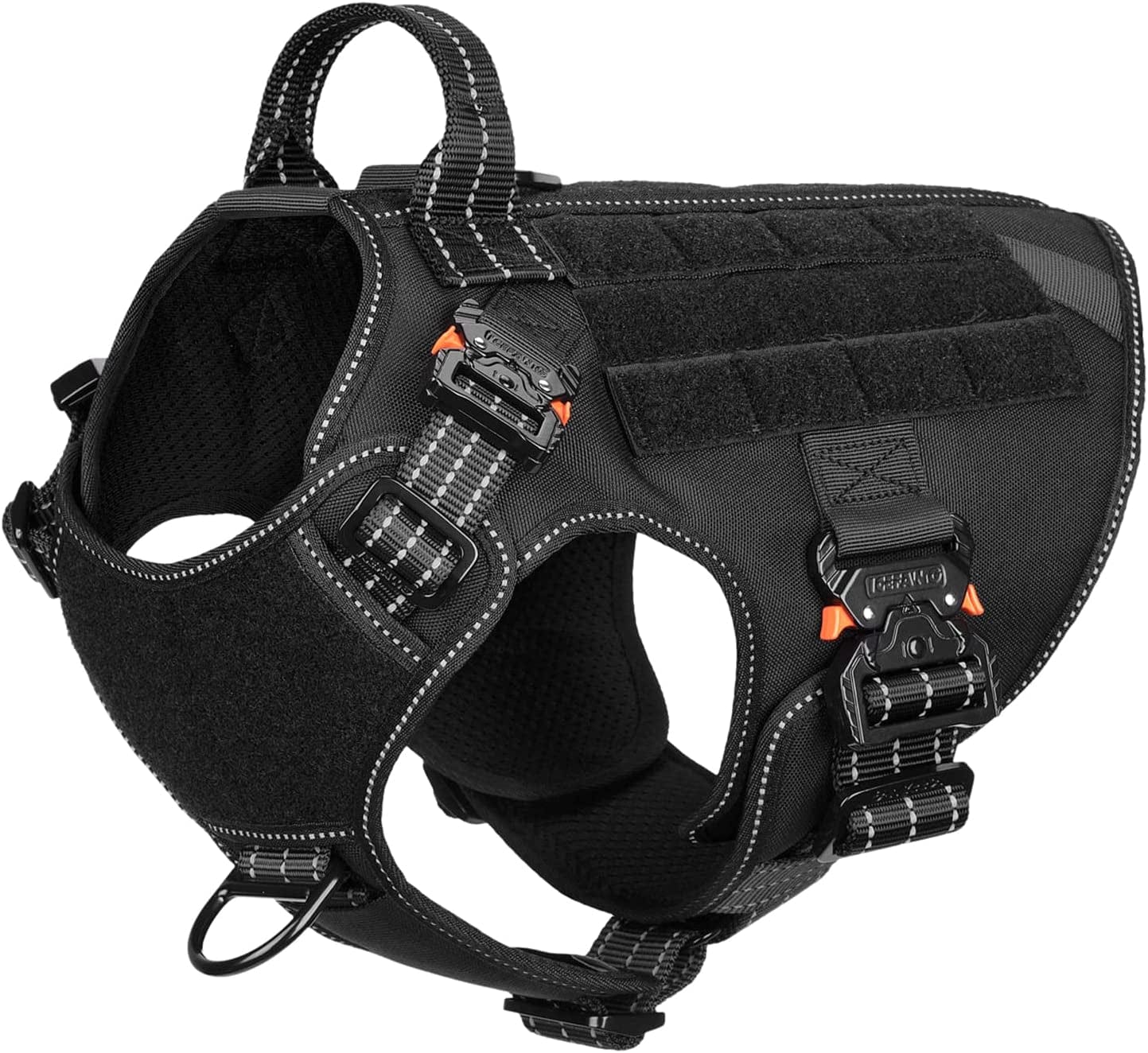 ICEFANG Tactical Dog Harness with 4X Metal Buckle,Dog MOLLE Vest with Handle,No Pulling Front Clip ,Hook and Loop Panel for Walking Training Hiking (Large (Pack of 1), Reflective Brown) Animals & Pet Supplies > Pet Supplies > Dog Supplies > Dog Apparel ICEFANG Reflective Black Medium (Pack of 1) 