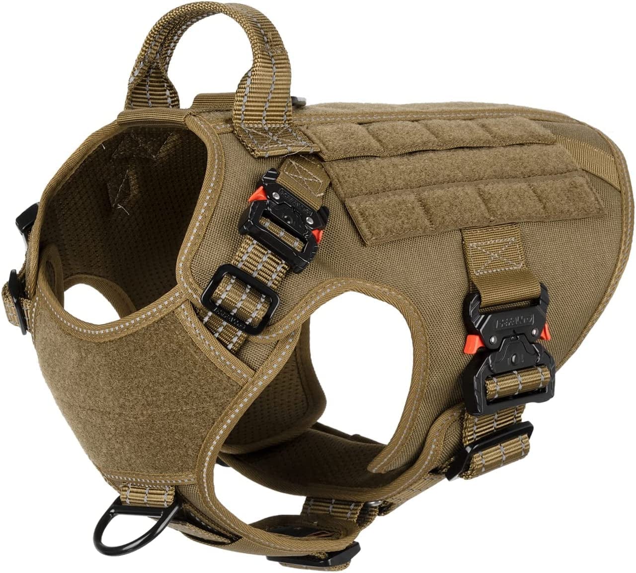 ICEFANG Tactical Dog Harness with 4X Metal Buckle,Dog MOLLE Vest with Handle,No Pulling Front Clip ,Hook and Loop Panel for Walking Training Hiking (Large (Pack of 1), Reflective Brown) Animals & Pet Supplies > Pet Supplies > Dog Supplies > Dog Apparel ICEFANG Reflective Brown Medium (Pack of 1) 