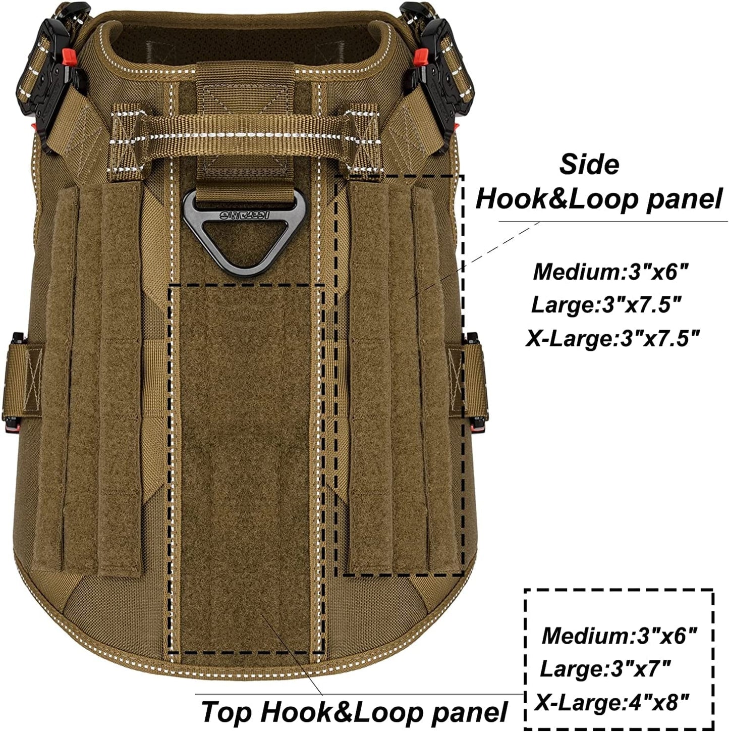 ICEFANG Tactical Dog Harness with 4X Metal Buckle,Dog MOLLE Vest with Handle,No Pulling Front Clip ,Hook and Loop Panel for Walking Training Hiking (Large (Pack of 1), Reflective Brown) Animals & Pet Supplies > Pet Supplies > Dog Supplies > Dog Apparel ICEFANG   