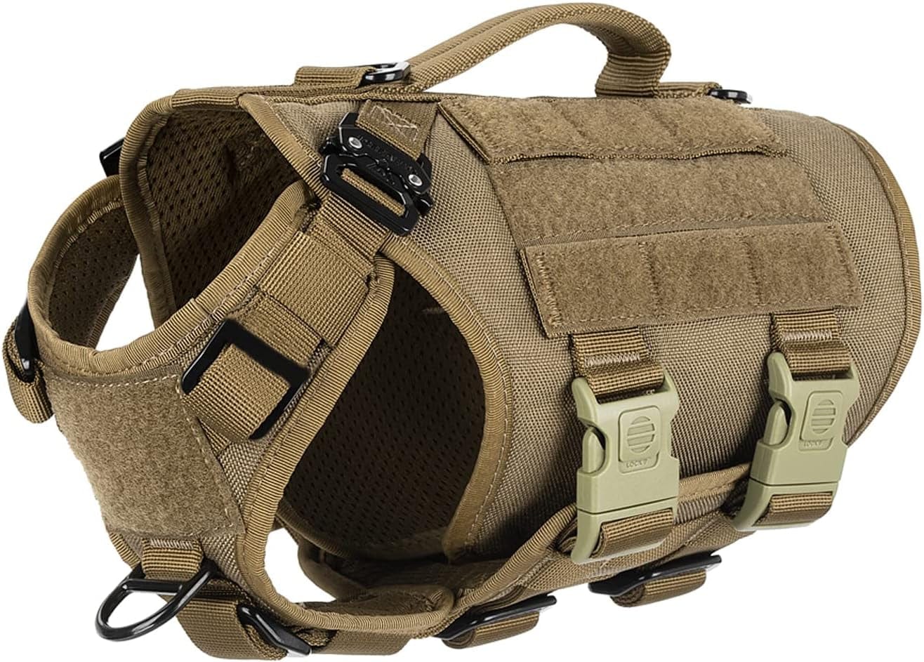 ICEFANG Tactical Dog Operation Harness with 6X Buckle,Dog Molle Vest with Handle,3/4 Body Coverage,Hook and Loop Panel for ID Patch,No Pulling Front Clip (L (28"-35" Girth), Coyote Brown) Animals & Pet Supplies > Pet Supplies > Dog Supplies > Dog Apparel frostwolf Coyote Brown X-Small (Pack of 1) 