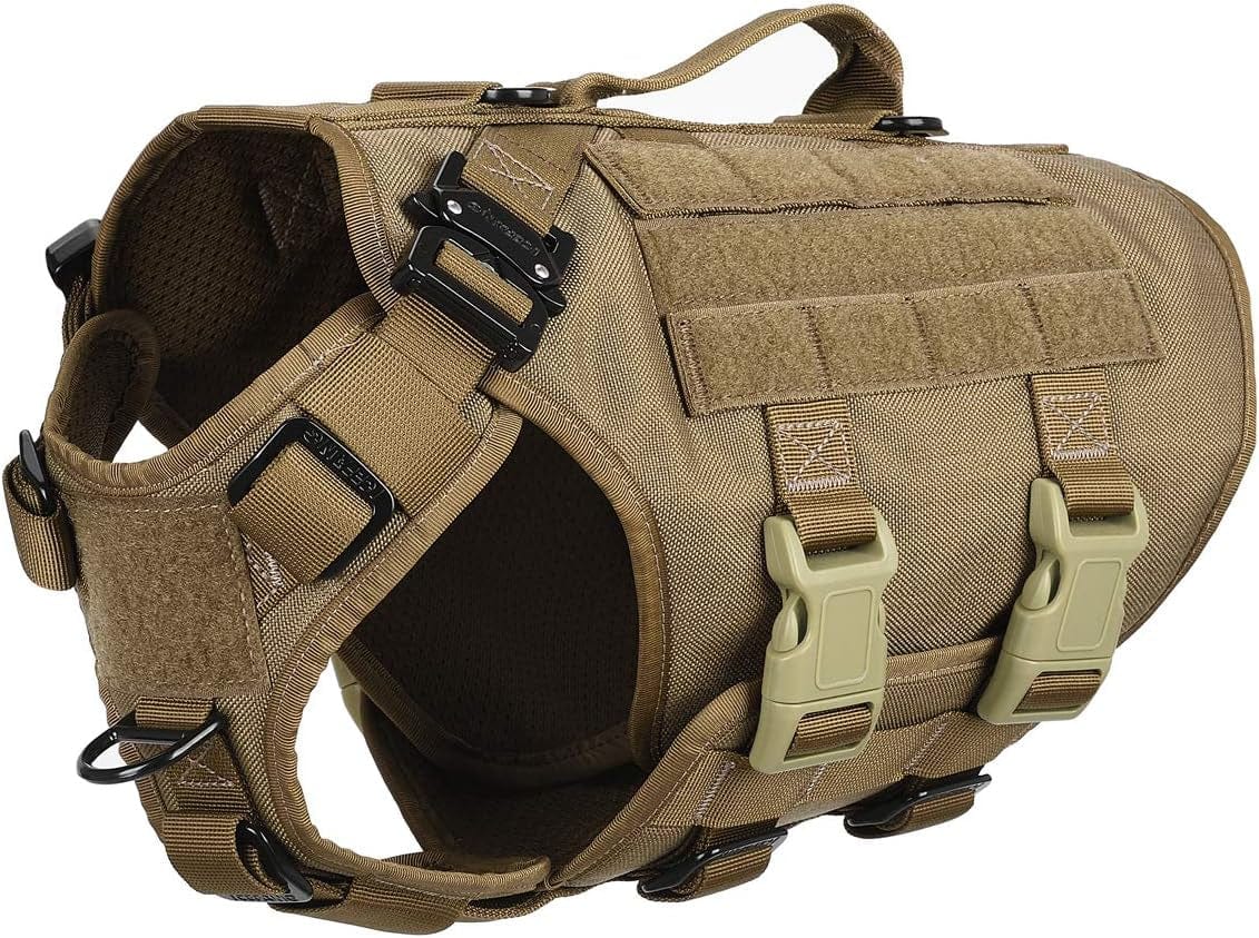 ICEFANG Tactical Dog Operation Harness with 6X Buckle,Dog Molle Vest with Handle,3/4 Body Coverage,Hook and Loop Panel for ID Patch,No Pulling Front Clip (L (28"-35" Girth), Coyote Brown) Animals & Pet Supplies > Pet Supplies > Dog Supplies > Dog Apparel frostwolf Coyote Brown Small (Pack of 1) 