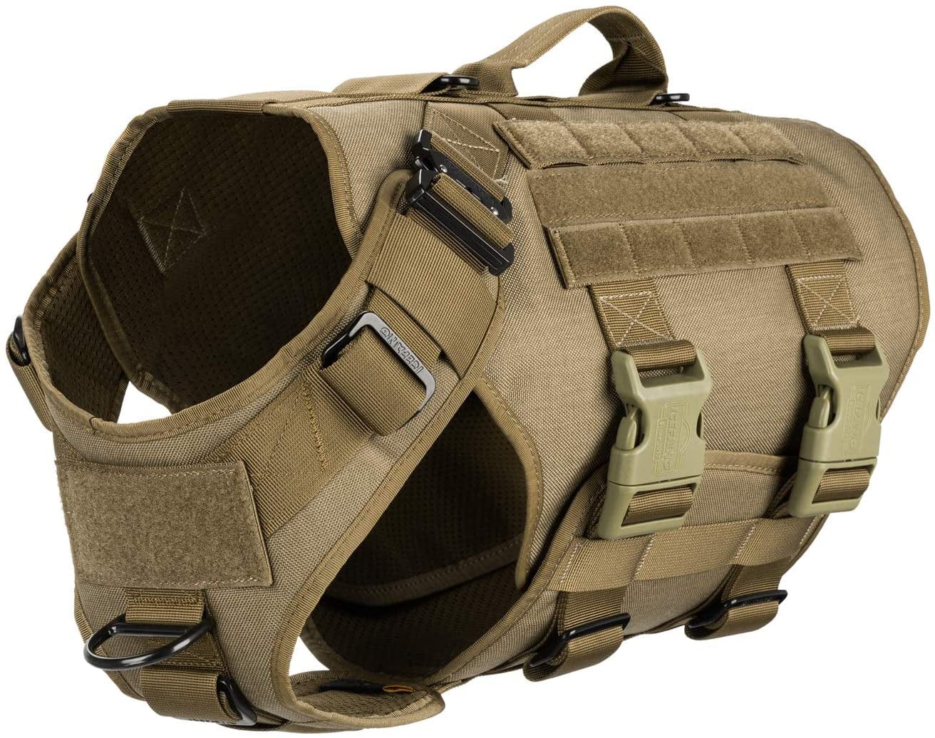 ICEFANG Tactical Dog Operation Harness with 6X Buckle,Dog Molle Vest with Handle,3/4 Body Coverage,Hook and Loop Panel for ID Patch,No Pulling Front Clip (L (28"-35" Girth), Coyote Brown) Animals & Pet Supplies > Pet Supplies > Dog Supplies > Dog Apparel frostwolf Coyote Brown X-Large (Pack of 1) 