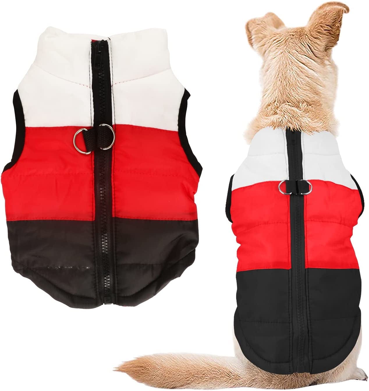Idepet Pet Dog Cat Coat with Leash Anchor Color Patchwork Padded Puppy Teddy Chihuahua Jacket Vest Costumes Pug Clothes (Xs,Rose Red) Animals & Pet Supplies > Pet Supplies > Dog Supplies > Dog Apparel Idepet Black Small (Pack of 1) 