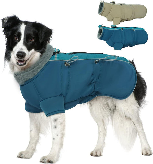 IKIPUKO Warm Dog Puffer Jacket, Zip up Dog Coat with Harness Waterproof Dog Winter Coat for Large Medium Small Dogs Fleece High Collar Dog Snowsuit Dog Winter Jacket Reflective Dog Jacket(Green L) Animals & Pet Supplies > Pet Supplies > Dog Supplies > Dog Apparel IKIPUKO Green Large 