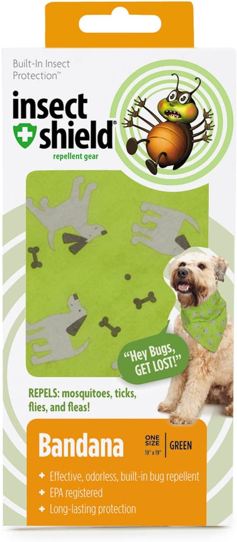 Insect Shield Repellant Dog Bandana for Protecting Dogs from Fleas, Ticks, and Mosquitoes, Dogs & Bones, Green, 19X19 Inch (Pack of 1) (IE9412 44) Animals & Pet Supplies > Pet Supplies > Dog Supplies > Dog Apparel Insect Shield   