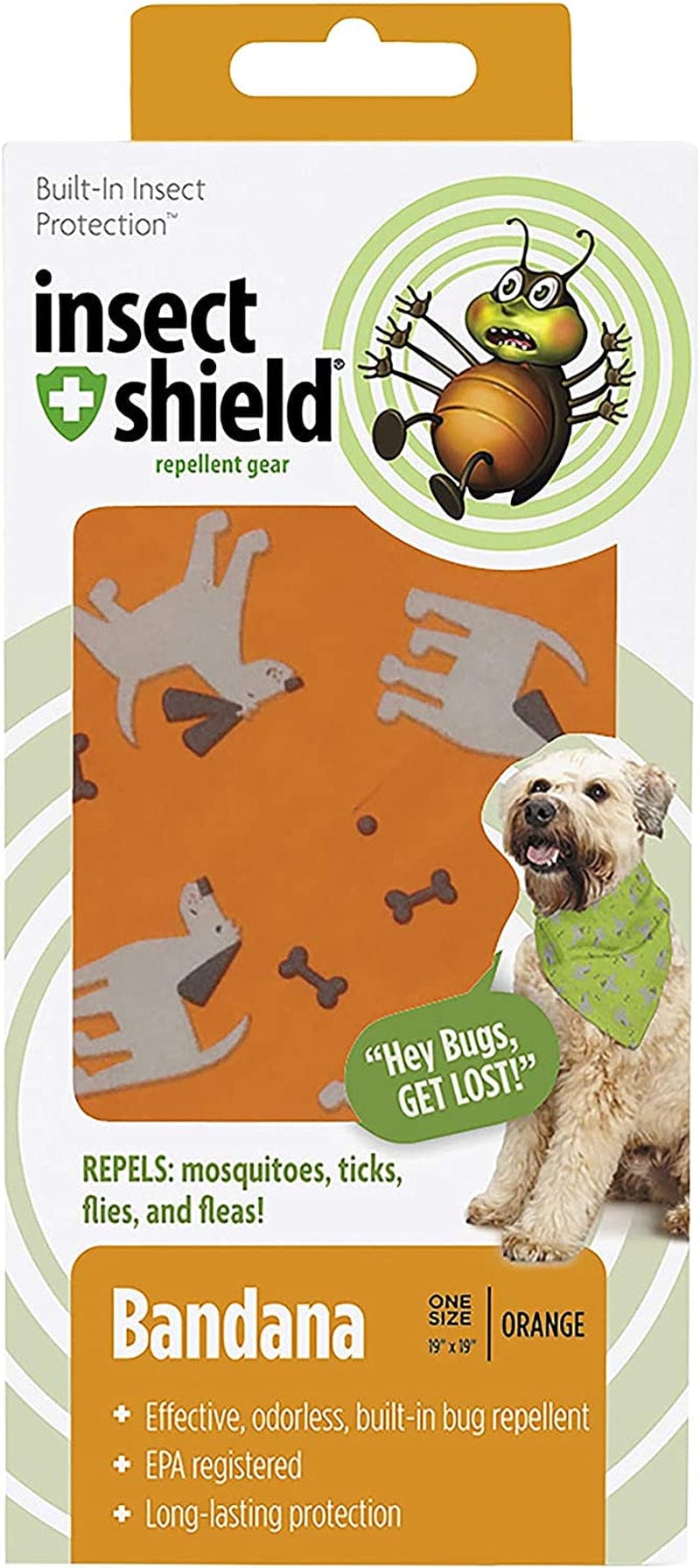 Insect Shield Repellant Dog Bandana for Protecting Dogs from Fleas, Ticks, and Mosquitoes, Dogs & Bones, Orange, 1 Count (Pack of 1) (IE9412 69), 19 by 19-Inch Animals & Pet Supplies > Pet Supplies > Dog Supplies > Dog Apparel Insect Shield   