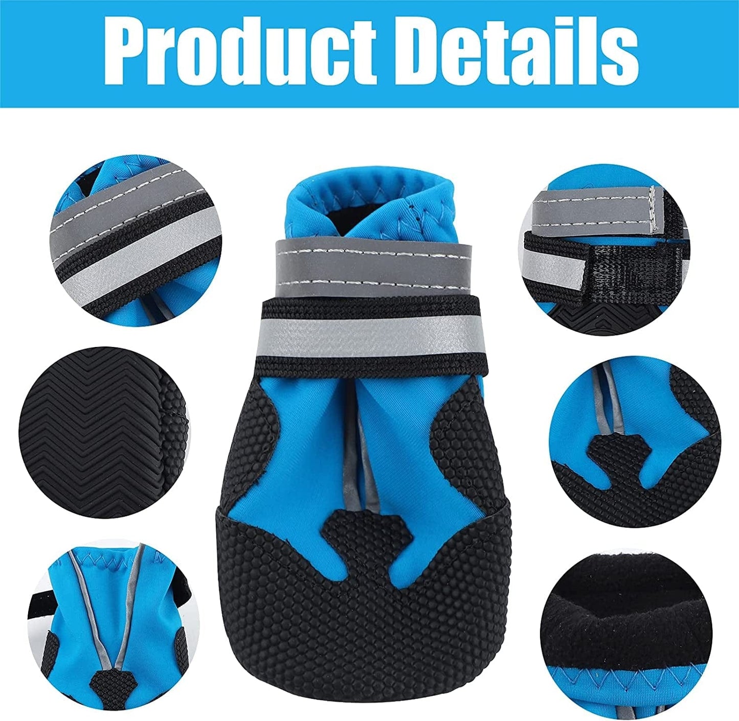 Jodsen Dog Boots, Set of 4 Waterproof Dog Shoes with Reflective Straps Anti-Slip Sole Outdoor Paw Protectors Dog Shoes for Small Medium Dogs Autumn Winter, Blue (M) Animals & Pet Supplies > Pet Supplies > Dog Supplies > Dog Apparel Jodsen   