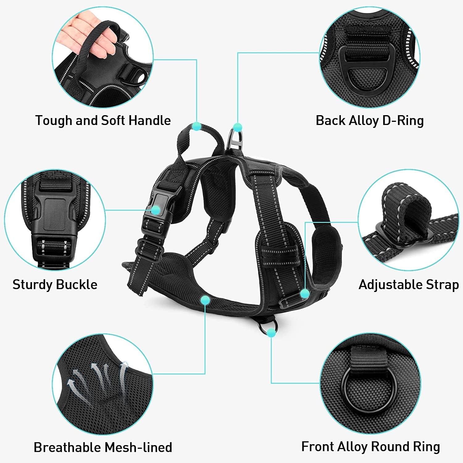 Joytale No Pull Dog Harness Large Dogs, Reflective No Choke Pet Vest with Front and Back 2 Leash Clips, Soft Padded Harnesses with Easy Control Handle for Training and Walking, Black, L Animals & Pet Supplies > Pet Supplies > Dog Supplies > Dog Apparel Joytale   