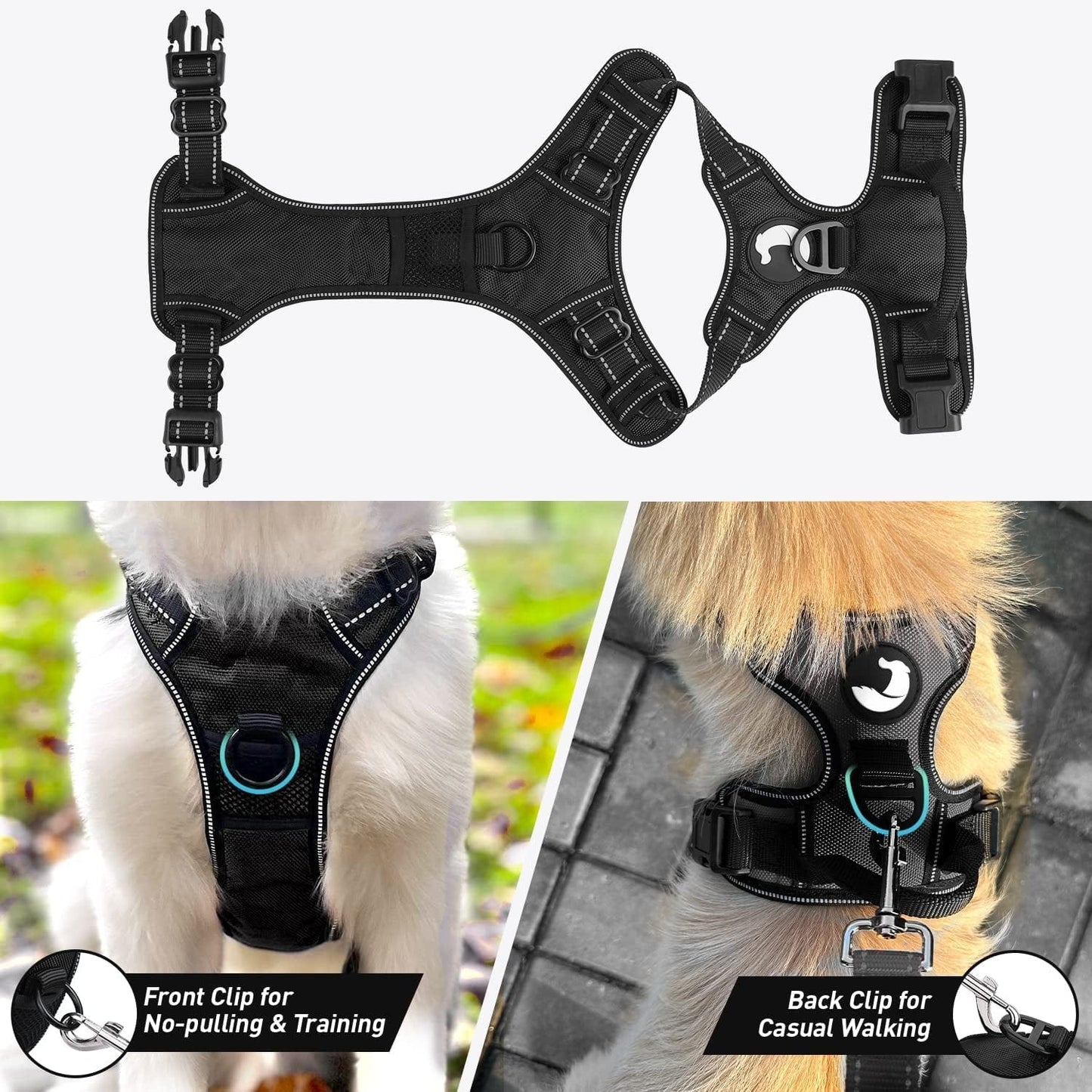 Joytale No Pull Dog Harness Large Dogs, Reflective No Choke Pet Vest with Front and Back 2 Leash Clips, Soft Padded Harnesses with Easy Control Handle for Training and Walking, Black, L Animals & Pet Supplies > Pet Supplies > Dog Supplies > Dog Apparel Joytale   