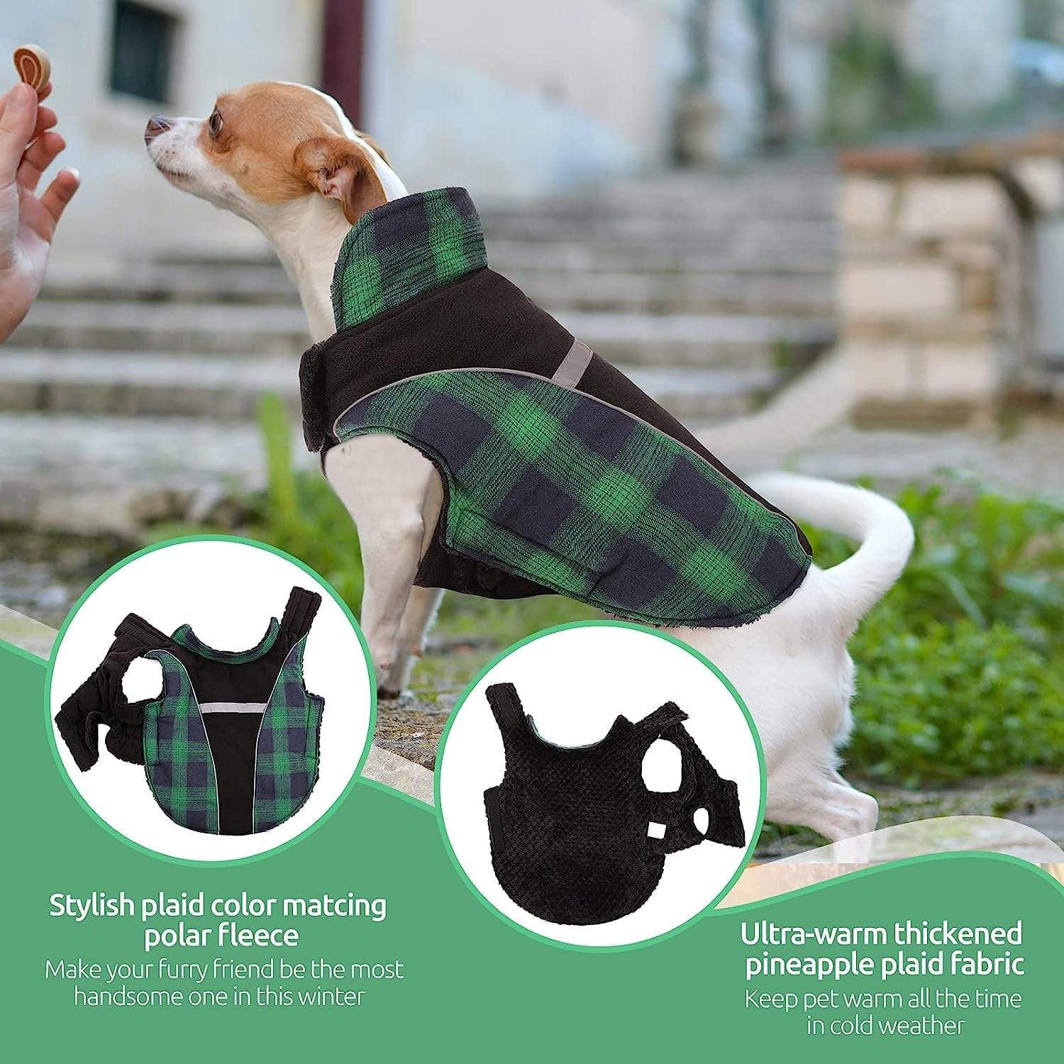 JUDYBRIDAL Winter Dog Coat,Reversible Reflective Windproof Plaid Pet Vest,British Style Warm Cozy Dog Cold Weather Jacket,Thickening Pet Apparel for Small Medium and Large Dogs (XS | Green) Animals & Pet Supplies > Pet Supplies > Dog Supplies > Dog Apparel JUDYBRIDAL   