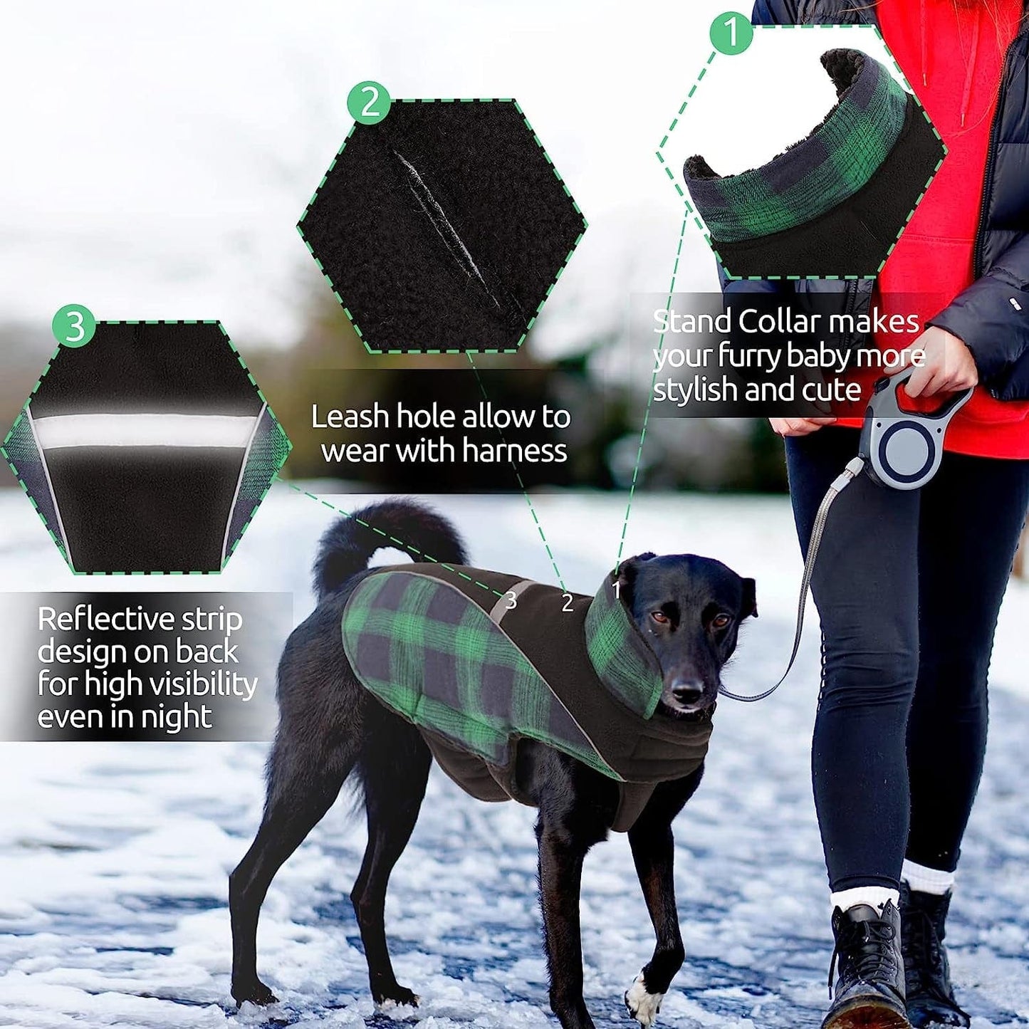 JUDYBRIDAL Winter Dog Coat,Reversible Reflective Windproof Plaid Pet Vest,British Style Warm Cozy Dog Cold Weather Jacket,Thickening Pet Apparel for Small Medium and Large Dogs (XS | Green) Animals & Pet Supplies > Pet Supplies > Dog Supplies > Dog Apparel JUDYBRIDAL   