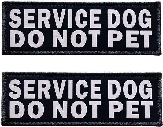 JUJUPUPS Black Reflective Dog Patches 2 Pack Service Dog ，In Training， DO NOT PET, Tags with Hook and Loop Patches for Vests and Harnesses (Service Dog DO NOT PET, 6X2 Inch) Animals & Pet Supplies > Pet Supplies > Dog Supplies > Dog Apparel JUJUPUPS SERVICE DOG DO NOT PET 6x2 inch 