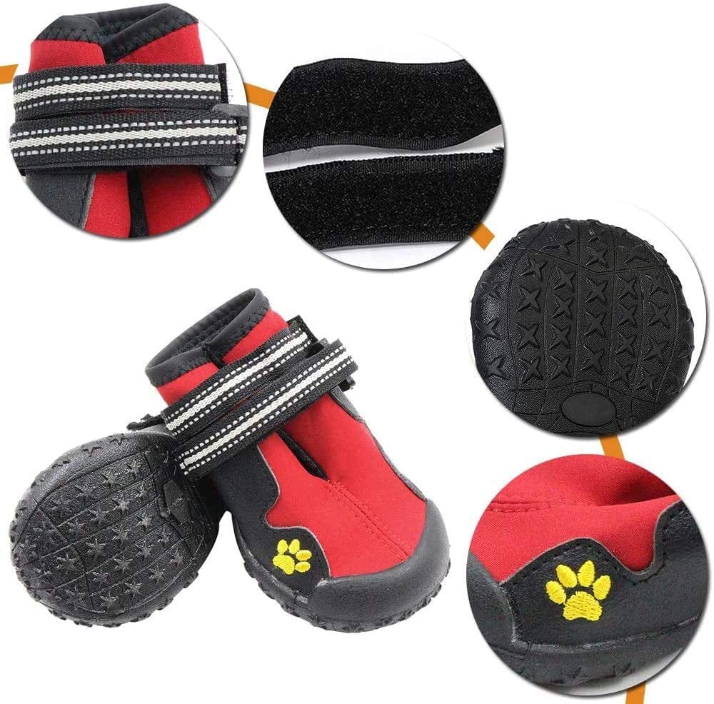 Junbo Petilleur 4Pcs Dog Shoes Waterproof Dog Boots Anti-Skid with Reflective Strap for Outdoor Activities (M) Animals & Pet Supplies > Pet Supplies > Dog Supplies > Dog Apparel Petilleur   