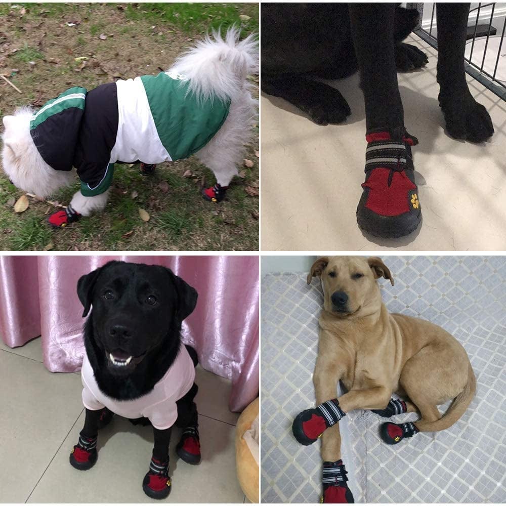 Junbo Petilleur 4Pcs Dog Shoes Waterproof Dog Boots Anti-Skid with Reflective Strap for Outdoor Activities (M) Animals & Pet Supplies > Pet Supplies > Dog Supplies > Dog Apparel Petilleur   