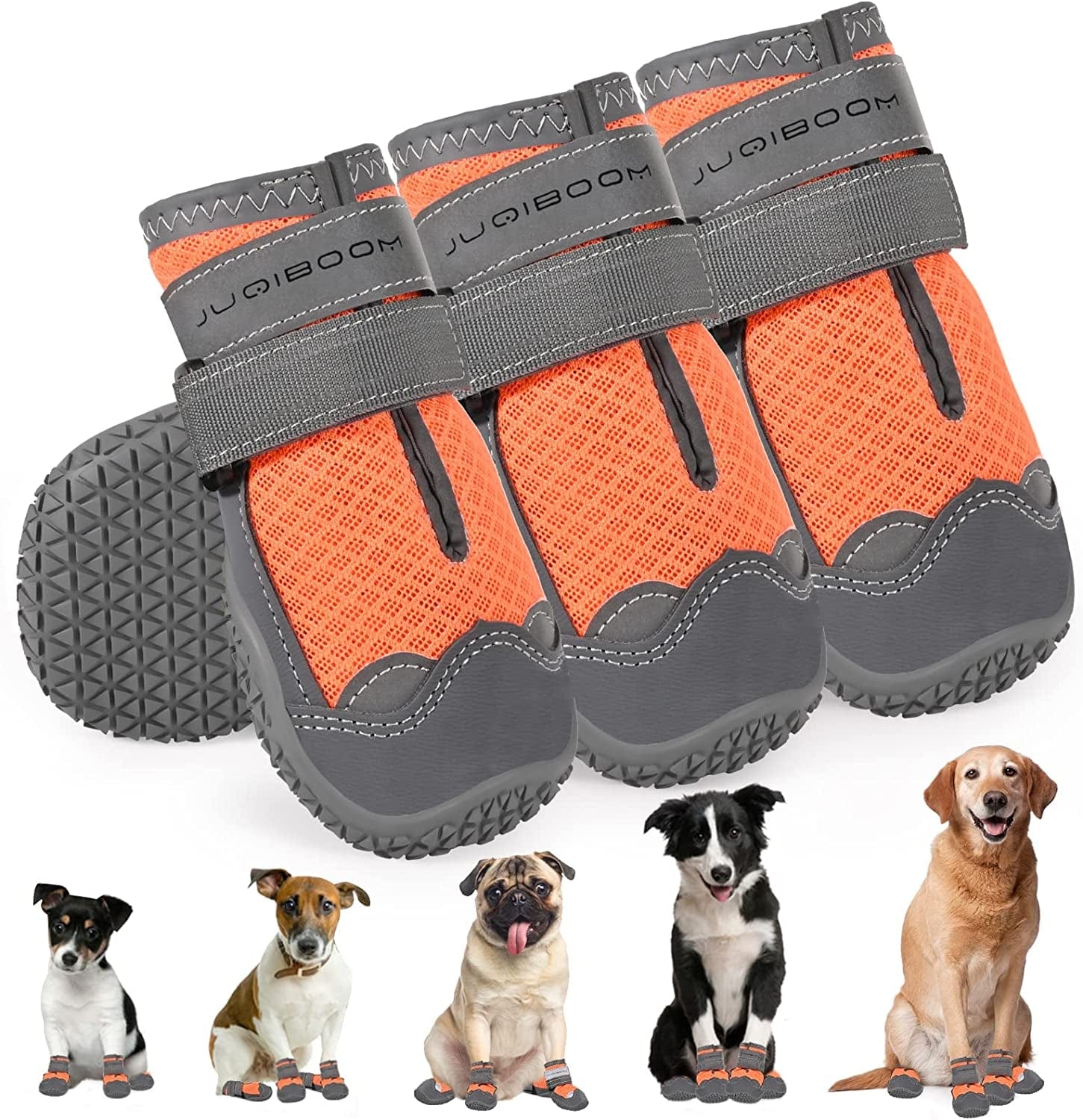 Juqiboom Non-Slip Dog Shoes for outside and Indoor, Rugged Anti- Slip Sole Dogs Boots with Adjustable Reflective Strips for Small Medium Large Dogs (Waterproof-Khaki, #6(Width 2.56 Inch) Pack of 4) Animals & Pet Supplies > Pet Supplies > Dog Supplies > Dog Apparel JUQIBOOM Breathable-Orange #5(width 2.35 inch) Pack of 4 