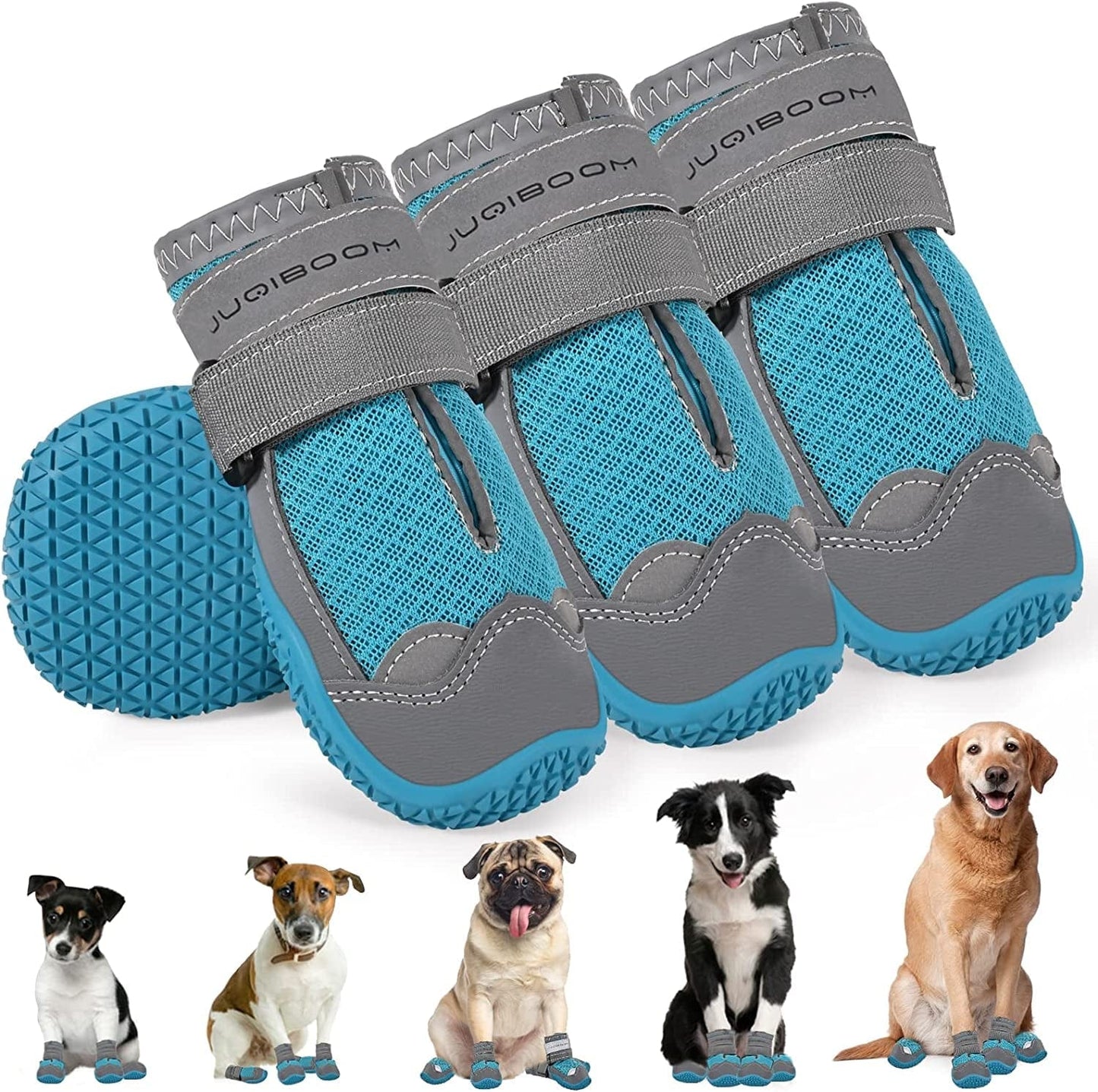 Juqiboom Non-Slip Dog Shoes for outside and Indoor, Rugged Anti- Slip Sole Dogs Boots with Adjustable Reflective Strips for Small Medium Large Dogs (Waterproof-Khaki, #6(Width 2.56 Inch) Pack of 4) Animals & Pet Supplies > Pet Supplies > Dog Supplies > Dog Apparel JUQIBOOM Breathable-Blue #6(width 2.56 inch) Pack of 4 