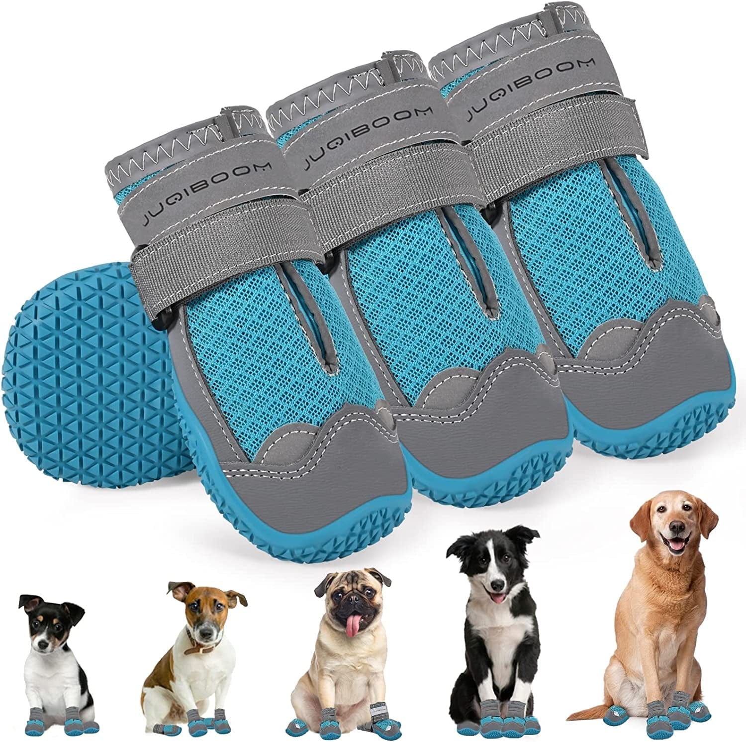 Juqiboom Non-Slip Dog Shoes for outside and Indoor, Rugged Anti- Slip Sole Dogs Boots with Adjustable Reflective Strips for Small Medium Large Dogs (Waterproof-Khaki, #6(Width 2.56 Inch) Pack of 4) Animals & Pet Supplies > Pet Supplies > Dog Supplies > Dog Apparel JUQIBOOM Breathable-Blue #6(width 2.56 inch) Pack of 4 